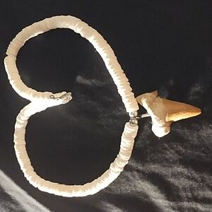 Shark Tooth Puka Shell Necklace approximately 18” Fossil Sharks Teeth Pendant.